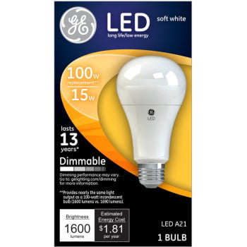 GE Lighting 63857 15 Watt E26 A21 Soft White LED Bright Stik� Bulb 2 Pack 